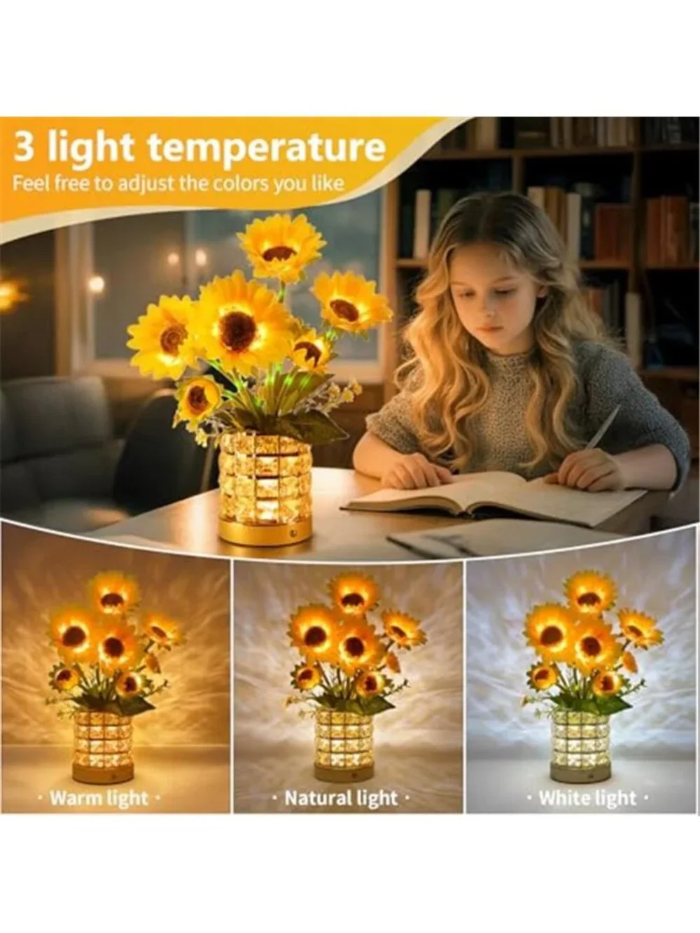 Sunflower LED Lamp Cordless Rechargeable Touch Light Floral Home Decor Gift